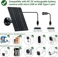 Solar Panel for Security Camera, 4W Solar Charger with Micro USB/USB-C Plug w…