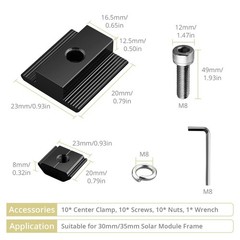 10pcs Solar Panels Centre Clamps, Aluminium T-Shaped Mid Clamps 30mm/35mm Sol…