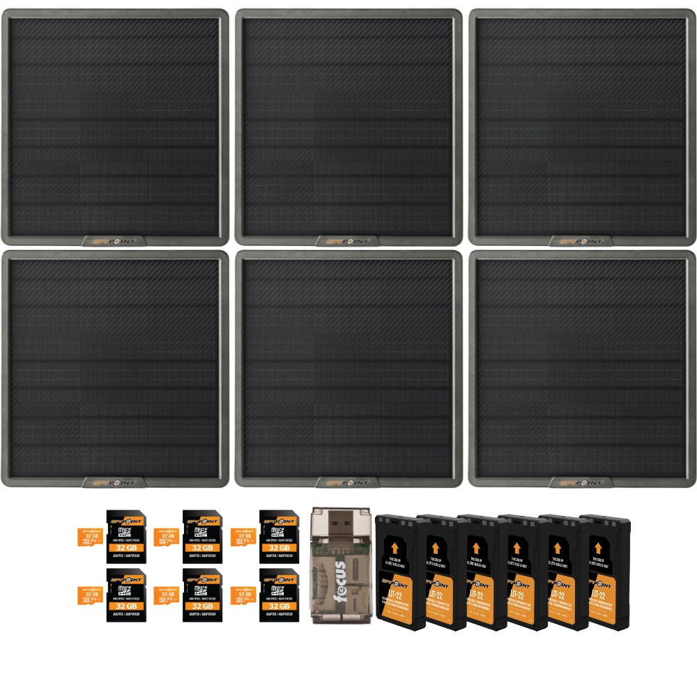 Spypoint 10W Solar Panel (6-Pack) with Battery Pack, Memory Card and Card Reader