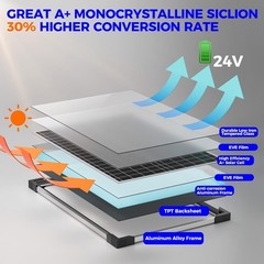 30W 24V Solar Panel Battery Charger Kit with MPPT Charge Controller