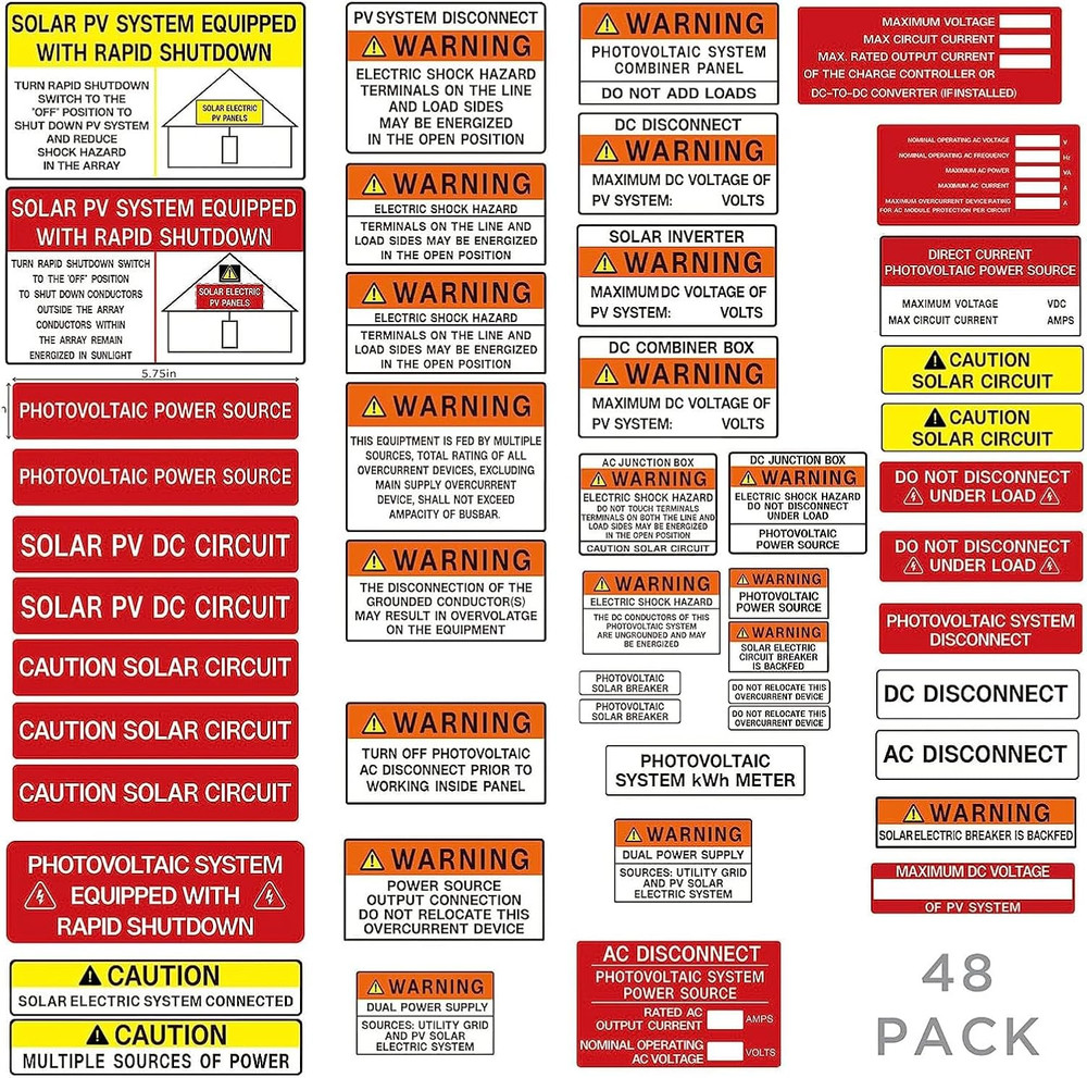 48 Pack PV Solar System Install Label Kit,Photovoltaic Safety
