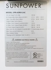 SunPower 390W solar panel, model SPR-A390-G-AC Lot OF 2 Pieces.