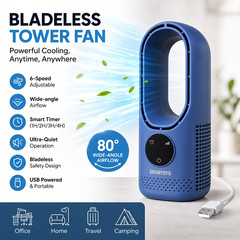 Portable Air Conditioning Fan, USB Tower Fan, Desktop Bladeless Fan