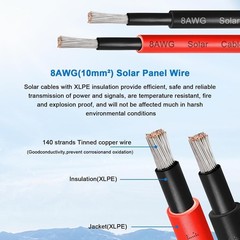 XRDS -RF 8AWG Solar Panel Wire 10mm², 2 Pack 50FT Red and Black Solar Extensi…