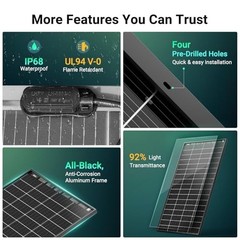 200W Bifacial Solar Panel, 25% Efficiency, Grade A+ Cells, IP65 Waterproof, RV/M
