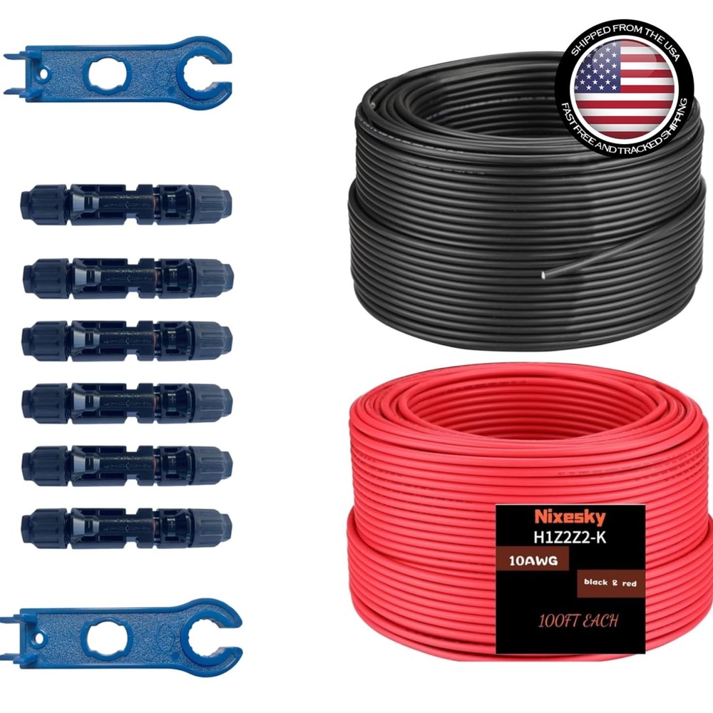 100ft Solar Panel Extension Cable 10AWG 6mm² Tinned Copper PV Cable Solar Wire