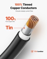 100FT Solar Panel Extension Cable 10AWG Waterproof PV 6mm² Cable Black
