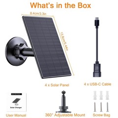 2W USB Solar Panel Charger for Security Cameras, 360° Adjustable Mount, 4 Pack