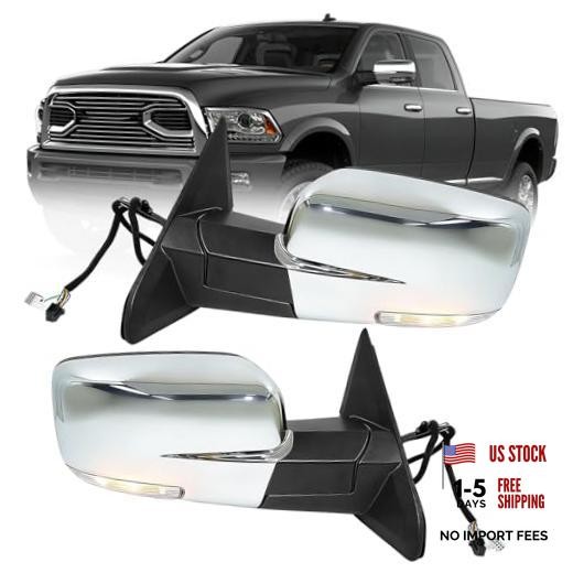 Chrome Power Folding Side Mirrors for Dodge Ram 1500 2500 3500 2013-2018 () Left