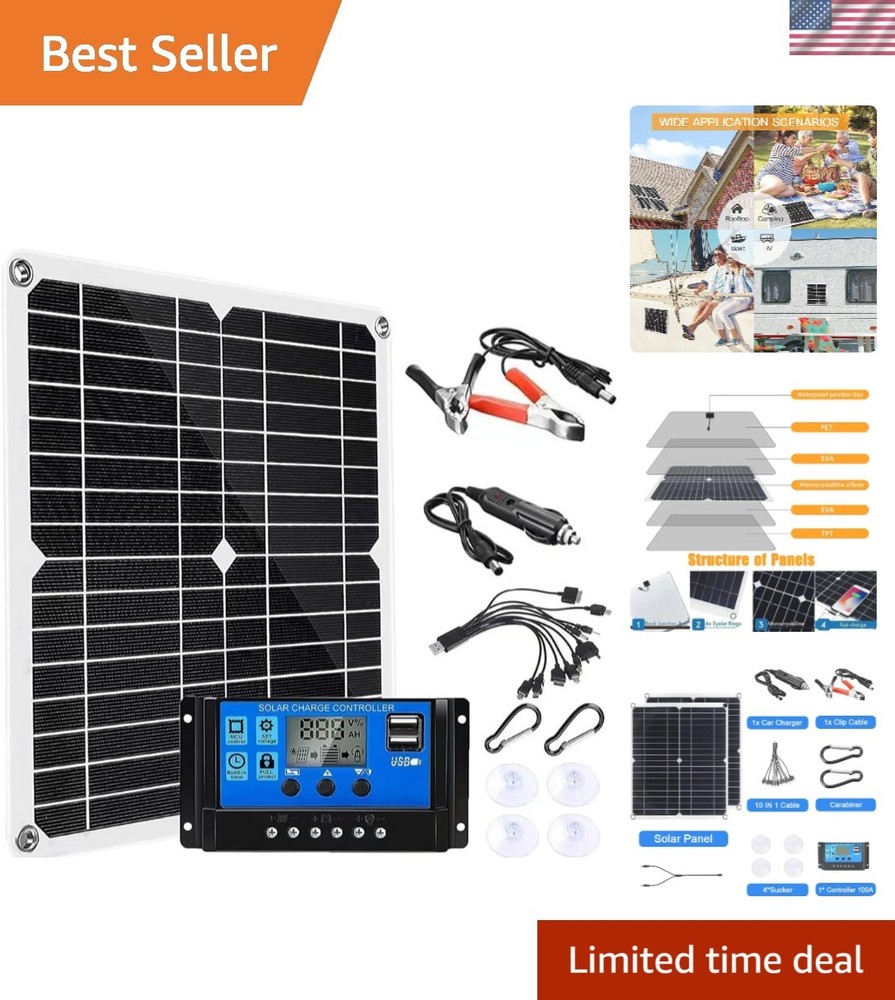 200W Solar Panel Kit with 100A Charge Controller & Extension Cable, Eco-Friendly