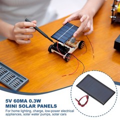 5 Pcs 5V 0.3W 60mA Mini Solar Panels with 2 Cable 68mm x 37mm