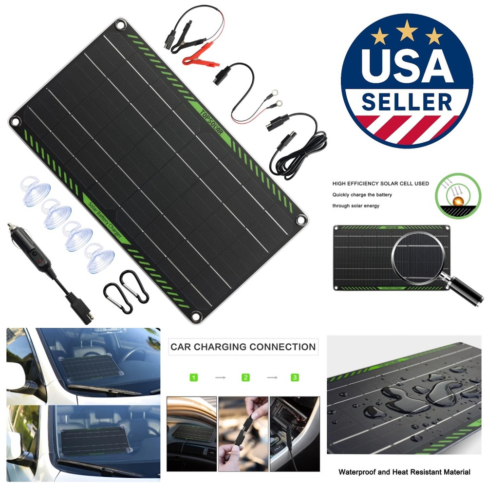 High Efficiency 10W 12V Solar Panel Battery Charger for RVs, Cars & Motorcycles