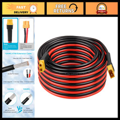35FT XT60 Extension Cable 10AWG – Female to Male Connector for Solar, RC, Power