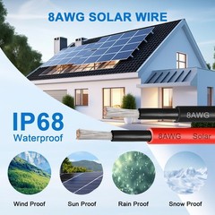 XRDS -RF 8AWG Solar Panel Wire 10mm², 2 Pack 50FT Red & Black Solar Extensi