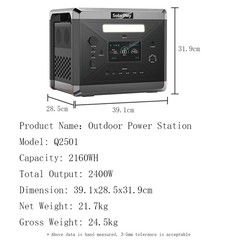 Portable Power Station 2400W 2160WH Lifepo4 Emergency Backup High-Power Power Su