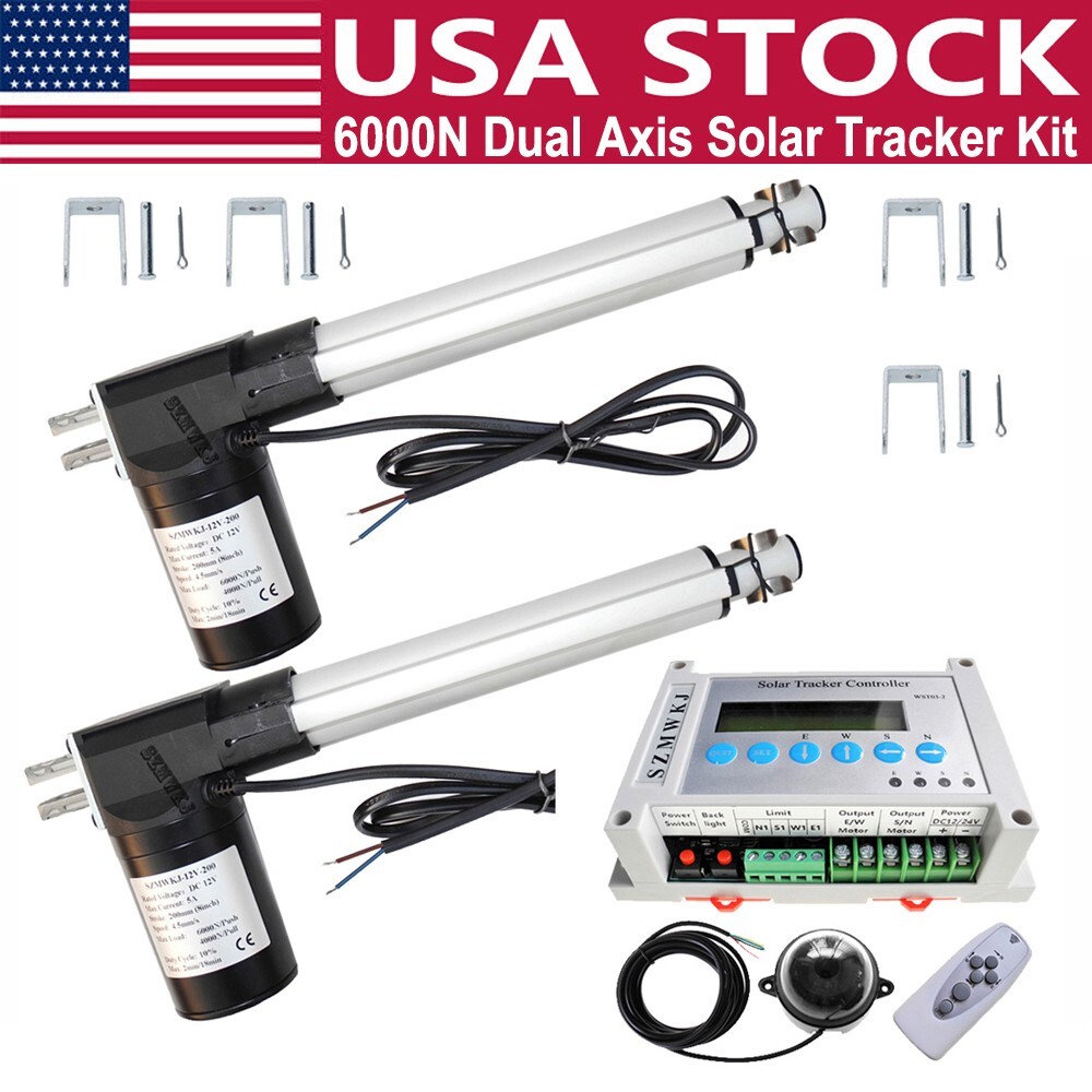 Complete Dual Axis Solar Tracker DC12V 6000N 2X8″ Linear Actuator Controller Kit