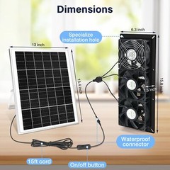 Solar 3 Fan Kit 25W Solar Panel Powered Exhaust Fan for Outdoor Chicken Coop …