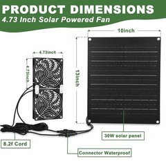 Solar Fan, 30W Solar Powered Fan, Solar Panel Fan Kit, IPX7 Waterproof Fans Exha