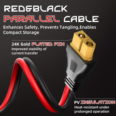 Solar Connector to XT60 Charge Extension Cable, 20FT 12AWG XT60 Adapter Cable t