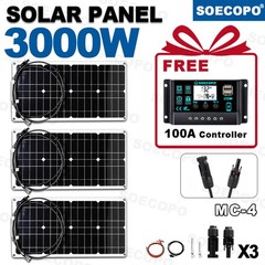 【Free 100A Controller】3000W 3 x 40W Solar Panel Set for RV/Outdoor Power