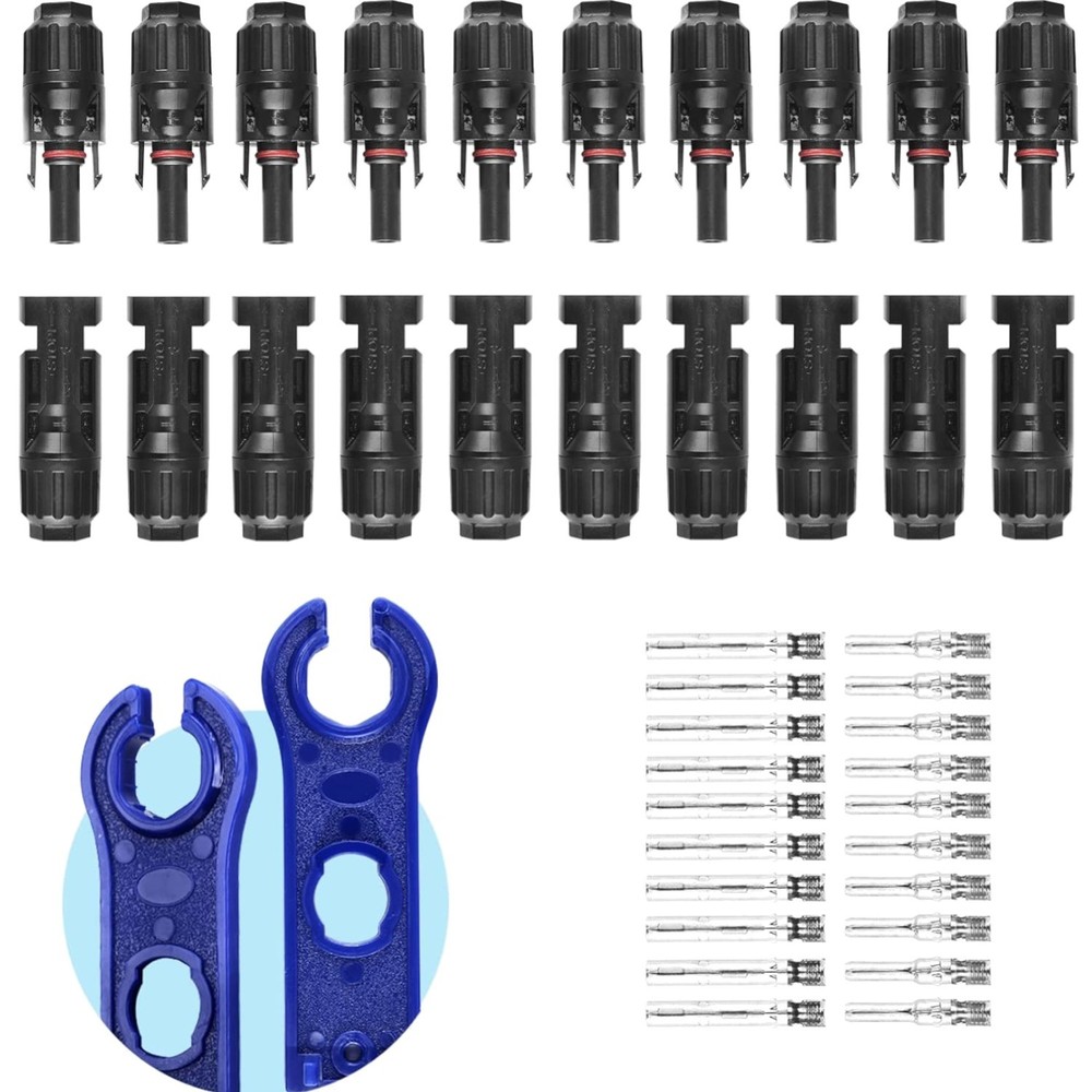 22 PCS Solar Panel Connector Kit – 10 Pairs Connectors, 2 Spanner for Solar P…