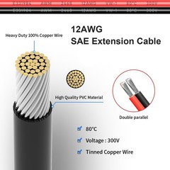 SAE Extension Cable,12AWG 1FT 2 Pin SAE Quick Connector Disconnect Plug for C…