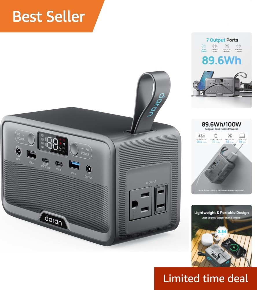 Portable Power Station 89.6Wh LiFePO4 Battery 100W200W Peak Solar Power Bank,…