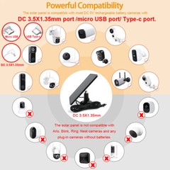 Universal Solar Panel for Ring Stick Up Spotlight Camera Battery With10ft Cable