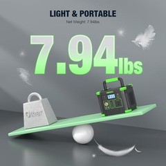 Portable Power Station 330W, 288.6Wh Lithium Battery, 60W Fast Charging, Green