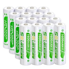 16 Pack AA Rechargeable Batteries for Solar Lights, 1600mAh NiMH 1.2V Prechar…