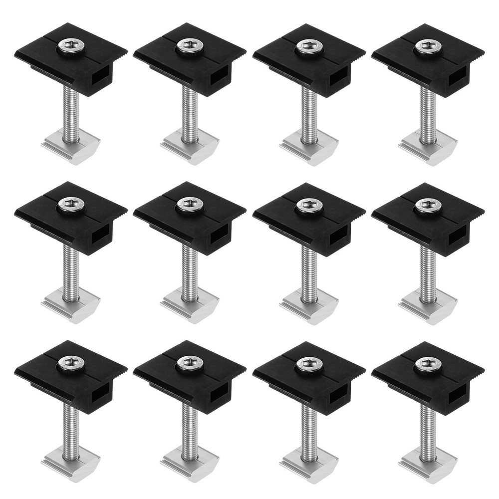 12pcs Solar Panel Mount Mid Clamps t Clips 45mm Aluminum for RVs Black
