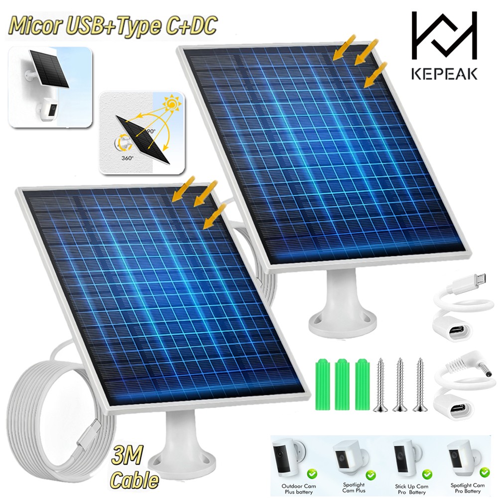 2 x Solar Panel Power USB C Battery Charger For CCTV Camera Security Cam Outdoor