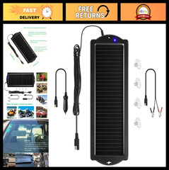 12V Solar Car Battery Trickle Charger & Maintainer with Lighter Plug & Clamps –