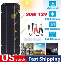 30W Solar Panel 12V Trickle Charger Battery Charger Kit Maintainer Boat Car RV