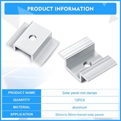 12 Pack Solar Panel Mid Clamps 1.06 Inch Solar Panel Bracket Aluminium Mounting