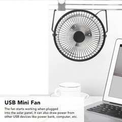 Mini Portable Solar Powered Panel Fan USB Cooling Fan for Greenhouse Trailers