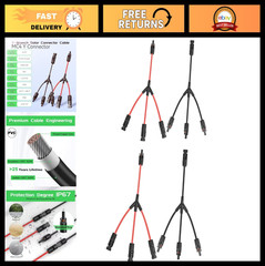 3 to 1 Solar Panel Y Branch Connectors, 1500V DC 30A, 10AWG, Durable PPO, 2 Pair