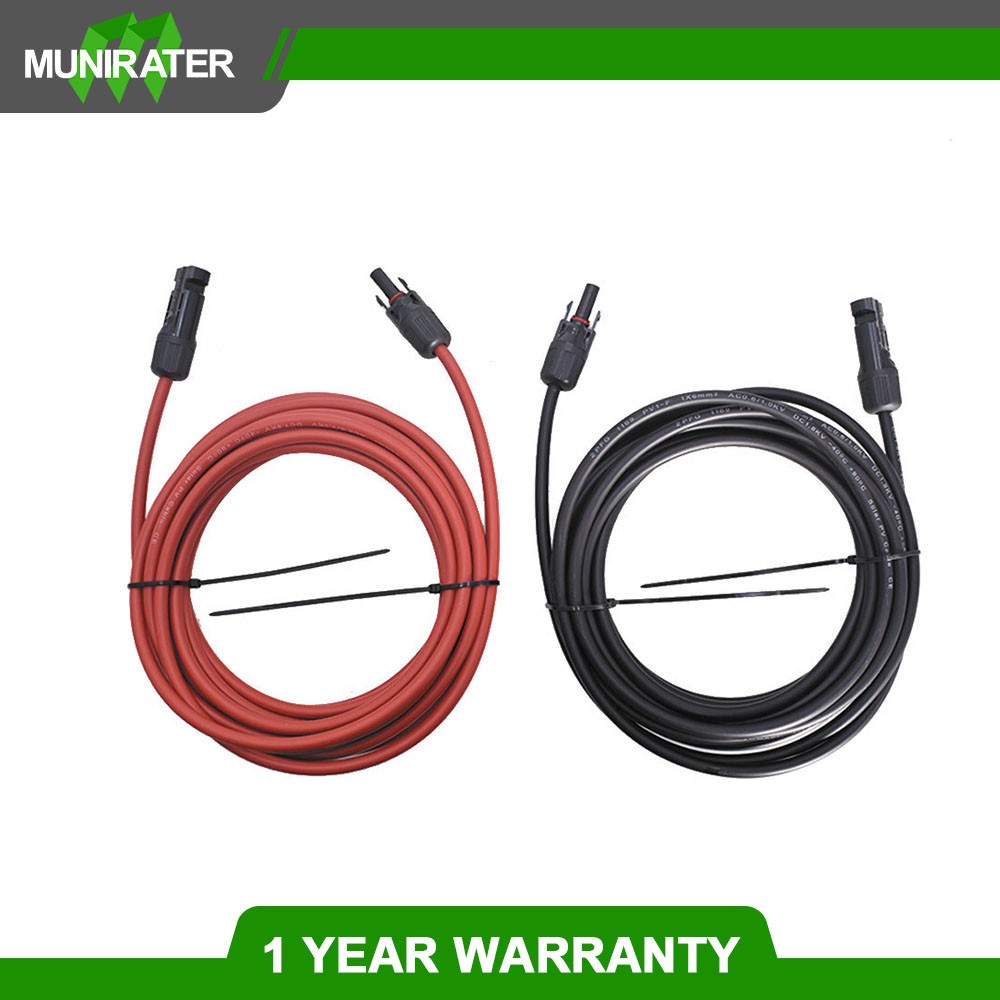 12AWG Solar Panel Extension Cable Wire Connector 1 Pair 25ft Black + Red
