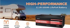 12V 600Ah LiFePO4 Lithium Battery Deep Cycle 7680Wh 200A BMS for RV Boat Marine