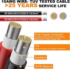 2×50 Feet Solar Panel Wire 10AWG Solar Wire Tinned Copper 10 Gauge PV Cable