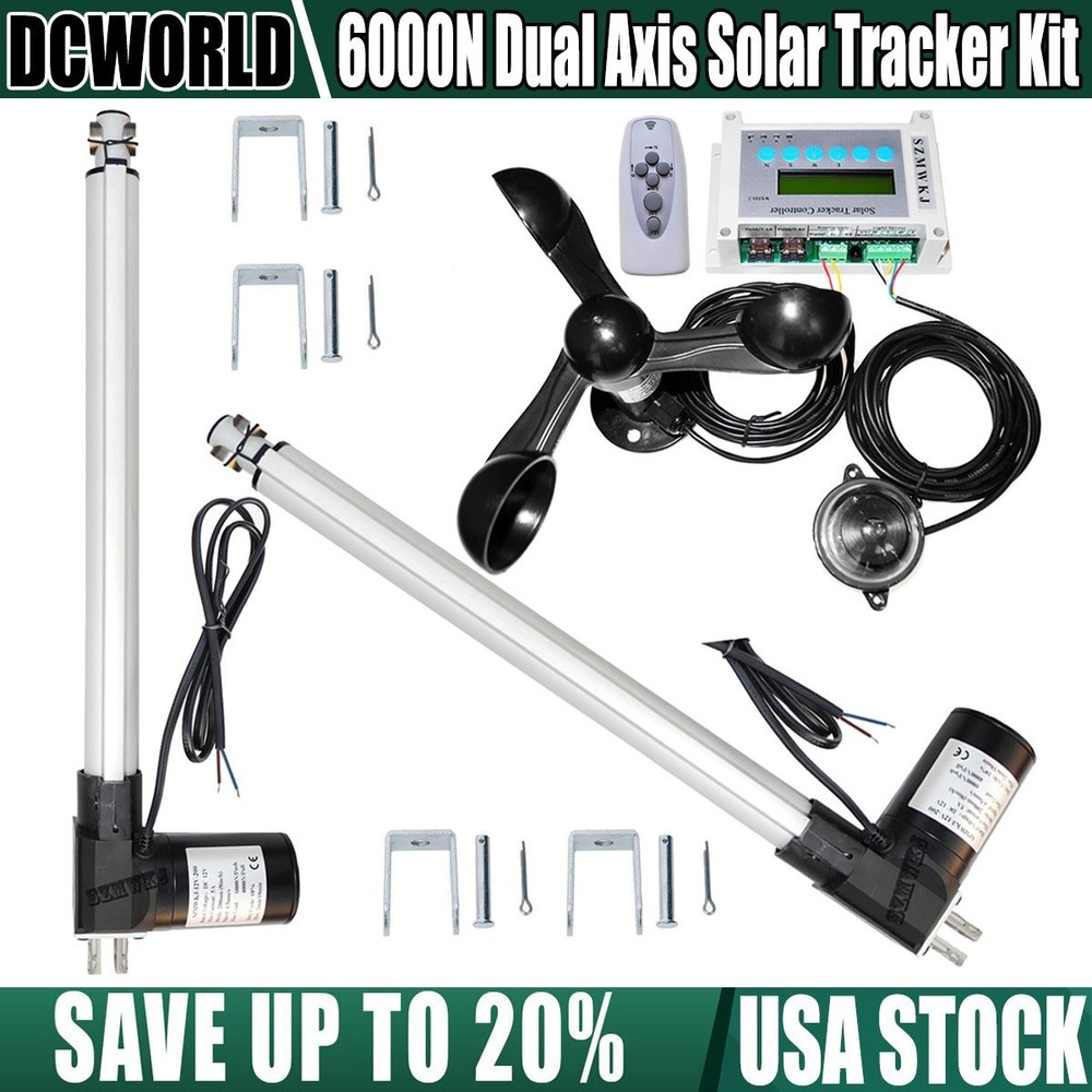 LCD Solar Panel Tracking 6000N Dual Axis -2*18″ Linear Actuators Anemometer Kits