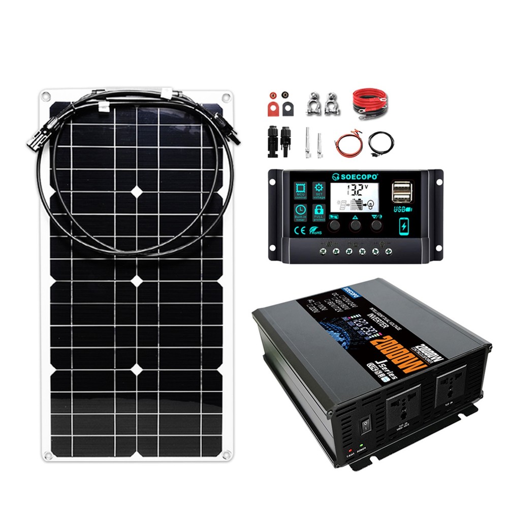 20000W Peak Solar System Kit Panel 12V/24V To 110V/220V Inverter