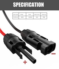 Solar Extension Cable – 10AWG, 30cm with 2 SAE Polarity Reverse Adapters