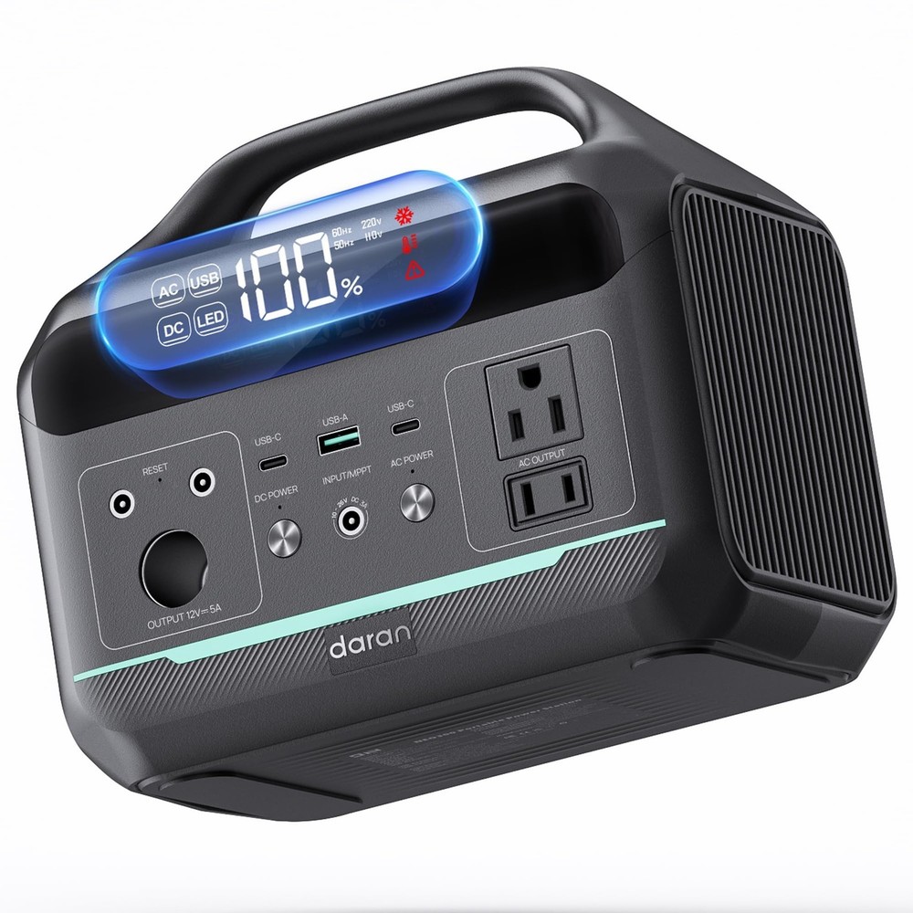 DARAN Portable Power Station 300W (600W Peak), 192Wh LiFePO4 Battery Solar Ge…