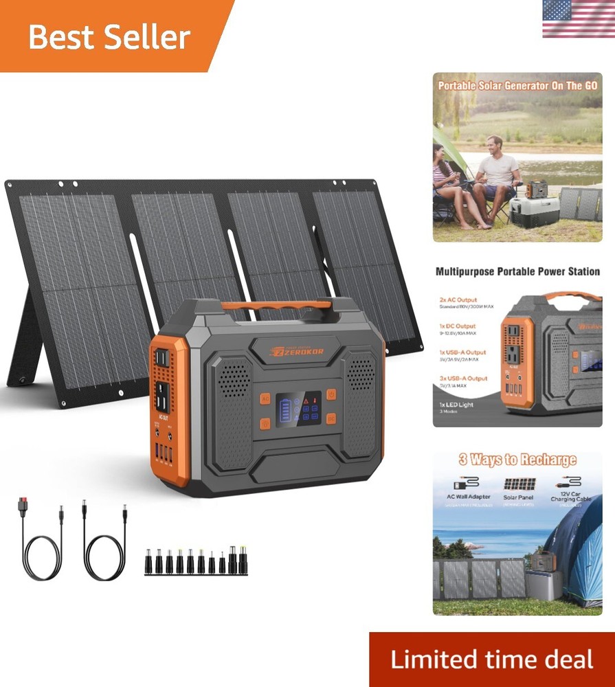 Portable Solar Generator, 300W Portable Power Station with Foldable 60W Solar…
