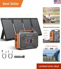 Portable Solar Generator, 300W Portable Power Station with Foldable 60W Solar…