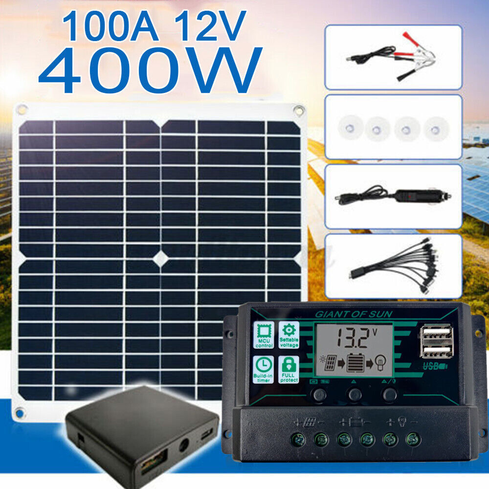 400W Controller Solar Panel Kit 100A 5V Portable Outdoor Home Battery Charger