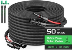 Bateria Power 1 Pair 50FT Solar Cables, 10 Gauge Solar Extension Cable with I…