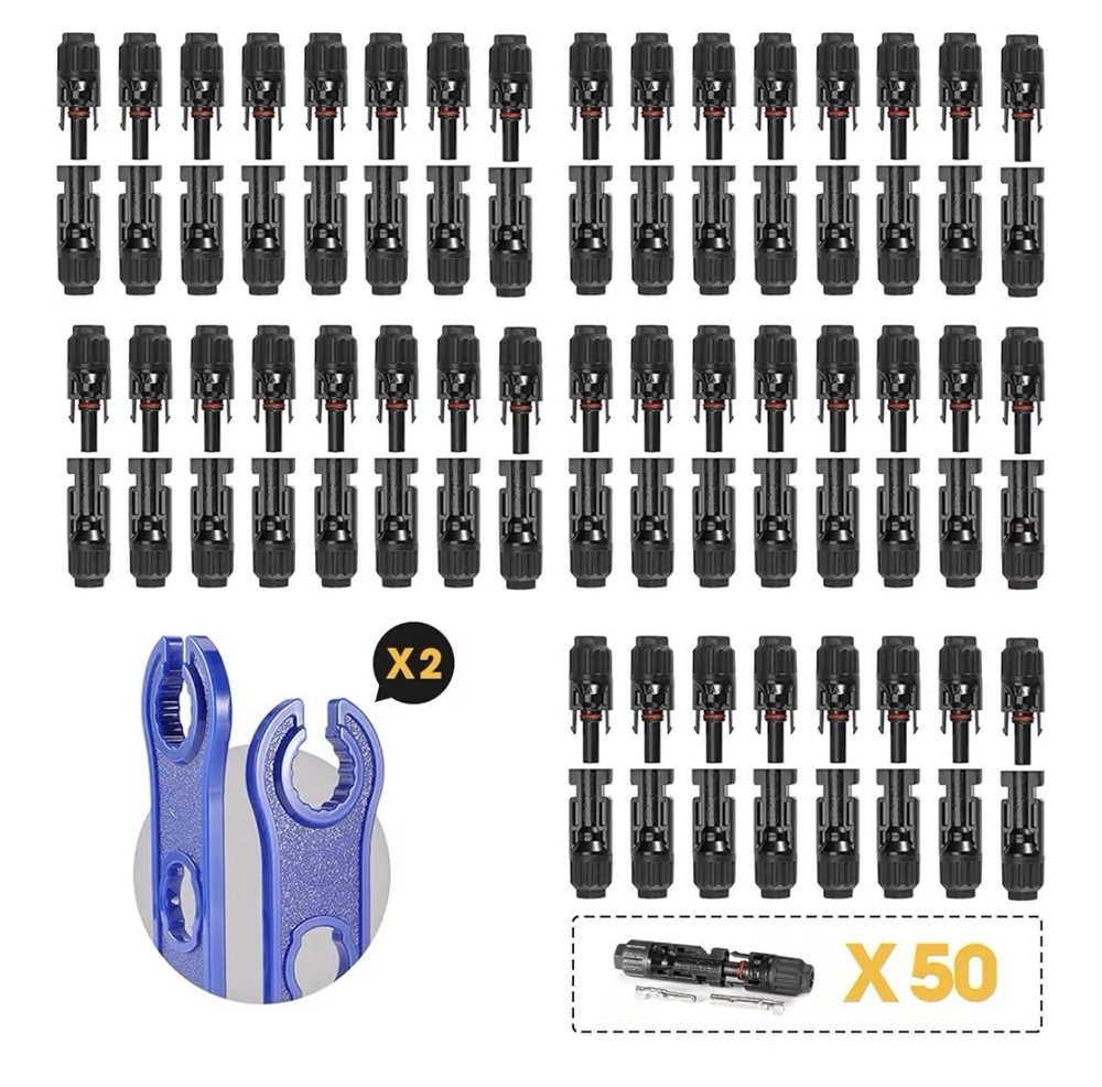 100PCS Solar Panel Connectors IP67 Waterproof Male/Female 50 Pairs + 2 Spanners
