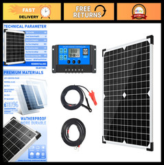 20W 12V Monocrystalline Solar Panel Kit, Battery Maintainer, 10A Charge Controll